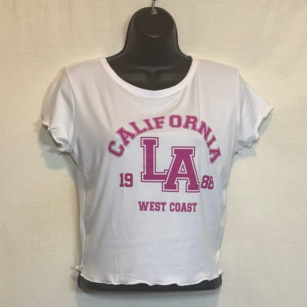 G-58 Ruby & Lace NWT White &‎ Pink Short Sleeve Crop Top Size L Juniors